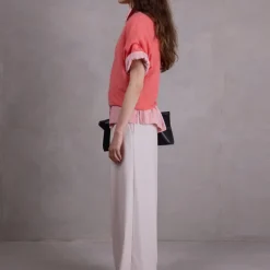 Abeno alpaca top in bright coral