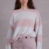 Alvito gestreepte trui in desert sand en ice blue