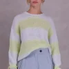 Alvito gestreepte trui in ice blue en daiquiri green
