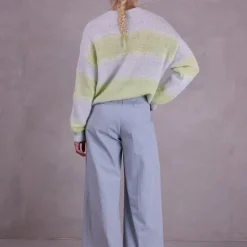 Alvito gestreepte trui in ice blue en daiquiri green