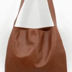 Big crossbody handtas in cognac nappaleer