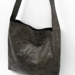 Big crossbody handtas in croco black olive