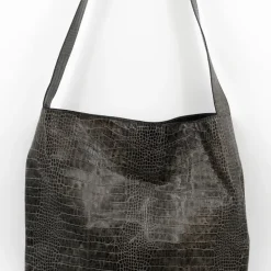 Big crossbody handtas in croco black olive