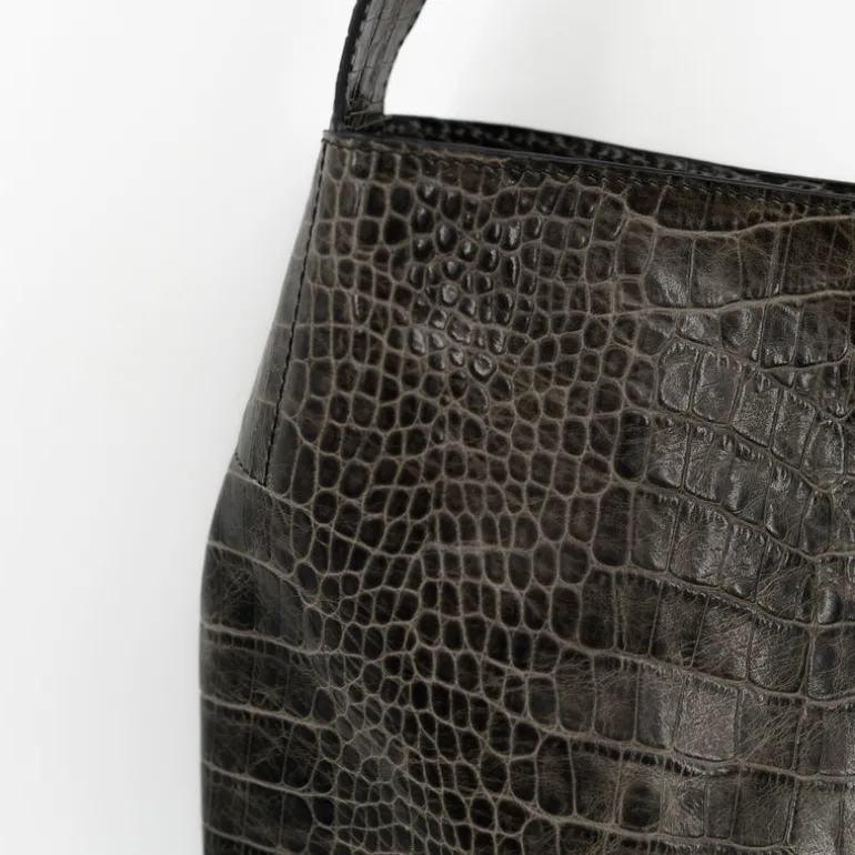 Big crossbody handtas in croco black olive