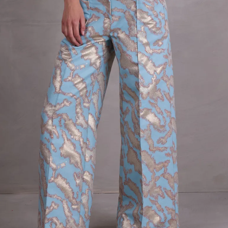 Bolivar broek in blue archipel jacquard