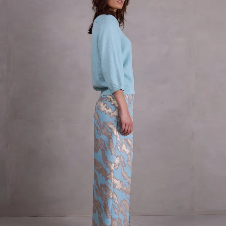 Bolivar broek in blue archipel jacquard