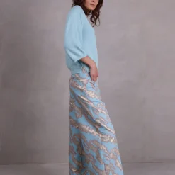 Bolivar broek in blue archipel jacquard