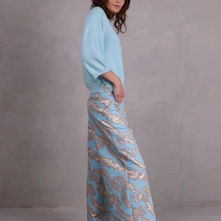 Bolivar broek in blue archipel jacquard