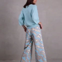 Bolivar broek in blue archipel jacquard
