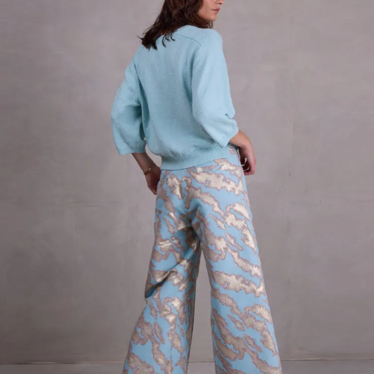 Bolivar broek in blue archipel jacquard