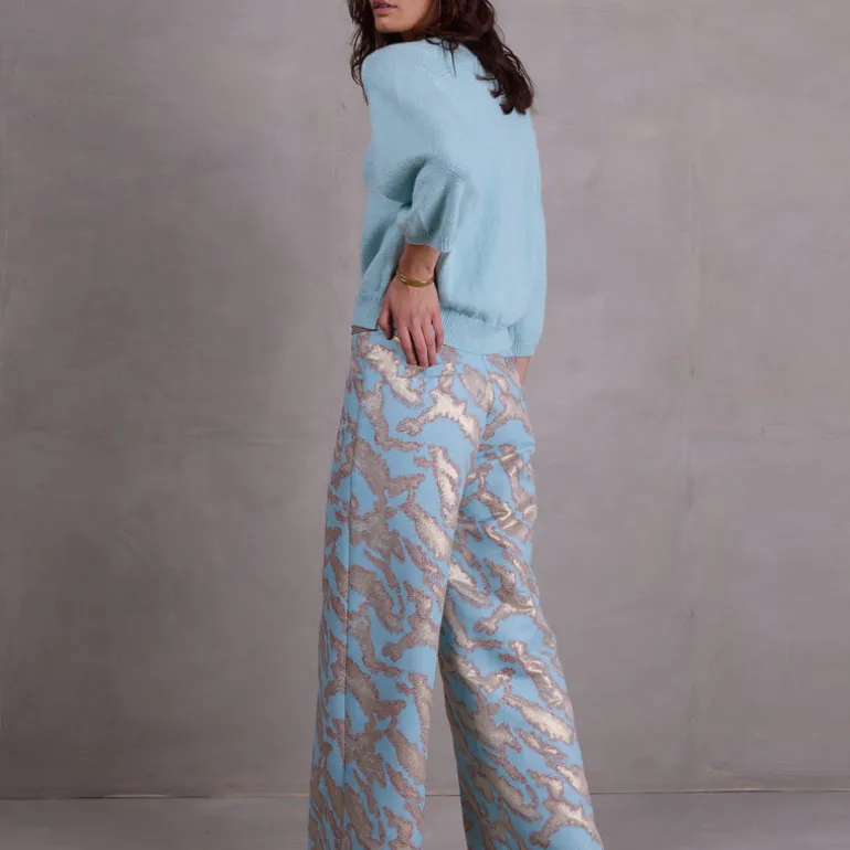Bolivar broek in blue archipel jacquard