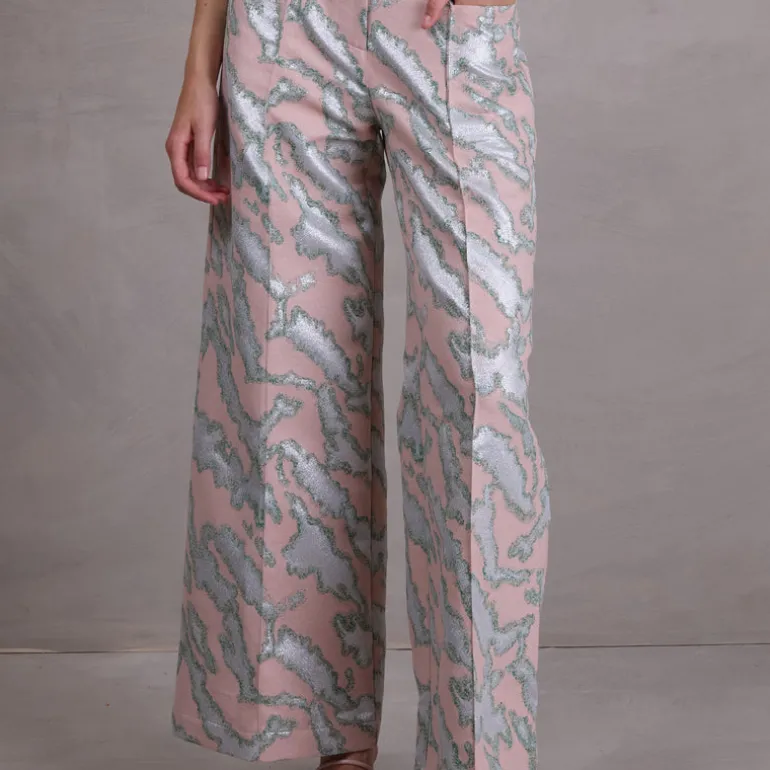 Bolivar broek in pink archipel jacquard