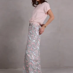 Bolivar broek in pink archipel jacquard