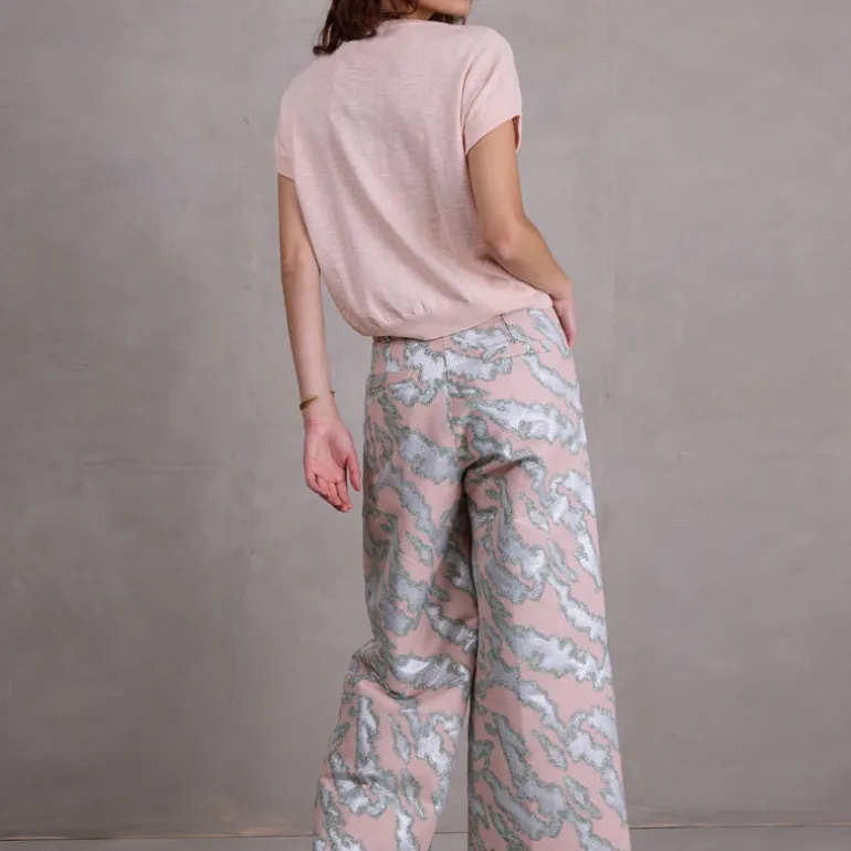 Bolivar broek in pink archipel jacquard