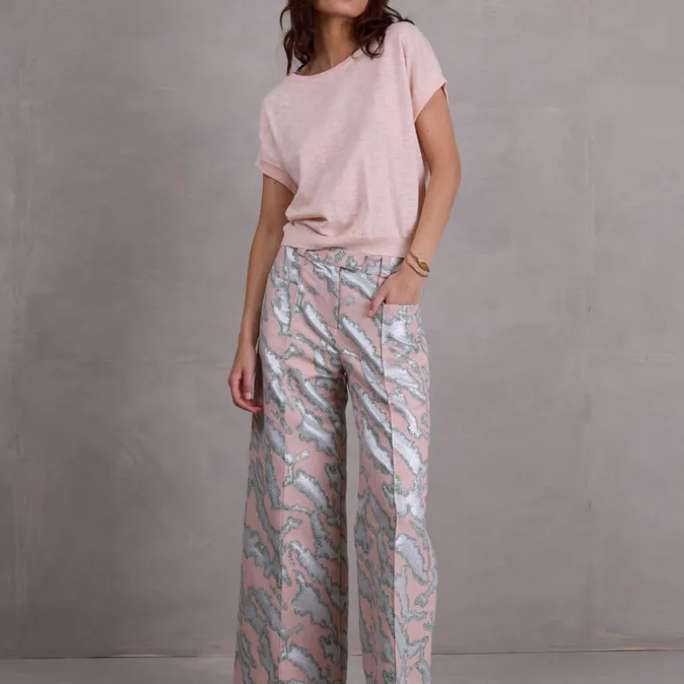 Bolivar broek in pink archipel jacquard