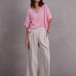 Cezar broek in sand herringbone