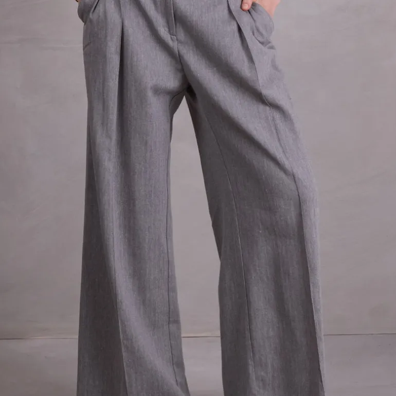 Cezar broek in steel grey herringbone