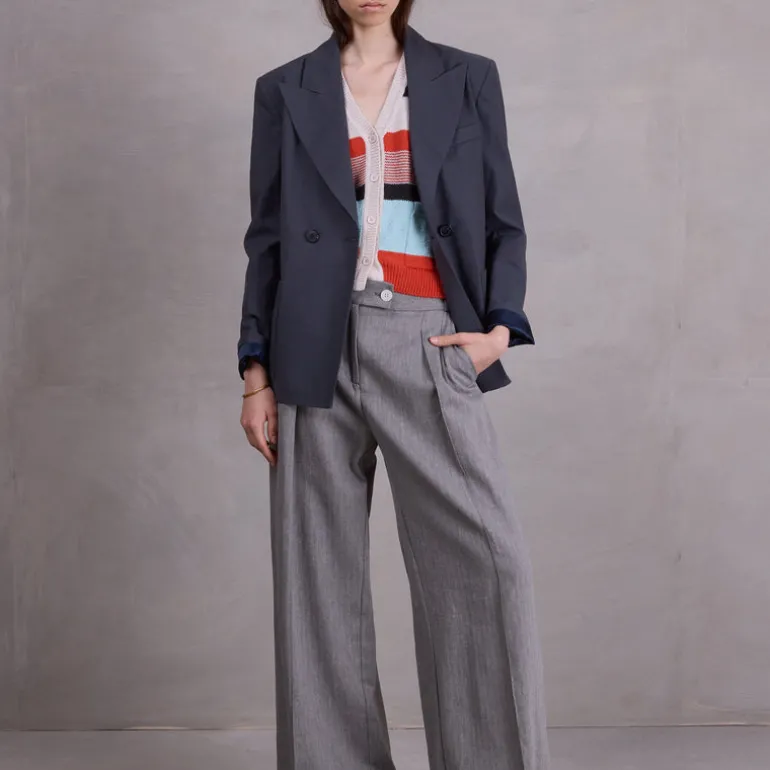 Cezar broek in steel grey herringbone