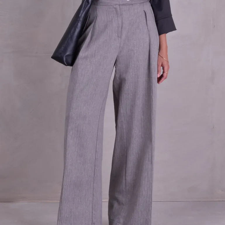 Cezar broek in steel grey herringbone