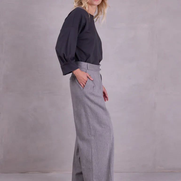 Cezar broek in steel grey herringbone