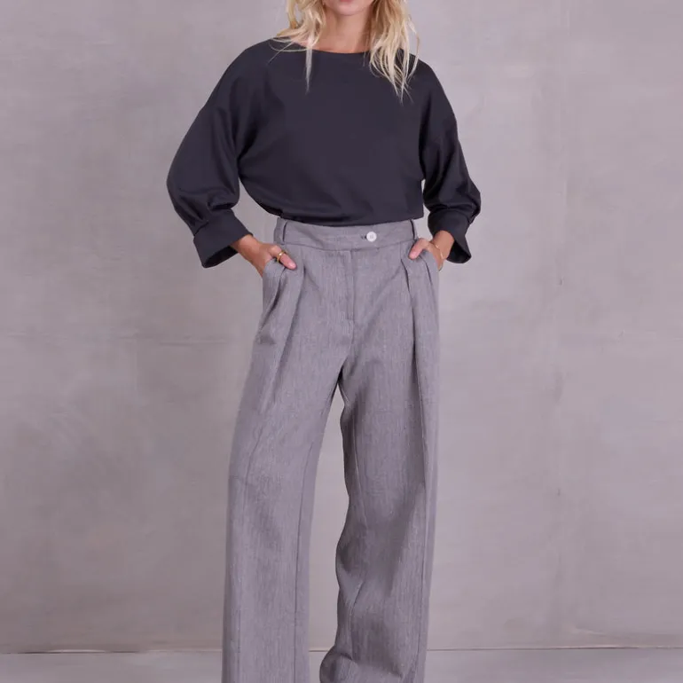 Cezar broek in steel grey herringbone