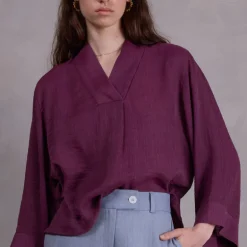 Clotilde bordeaux plissé blouse