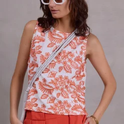 Danielle broderie top in shiny orange