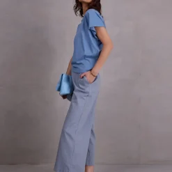 David broek in dusk blue herringbone