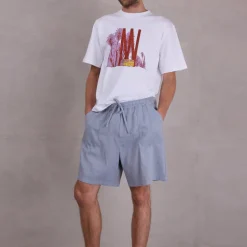 Diede short in dusk blue herringbone