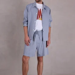 Diede short in dusk blue herringbone