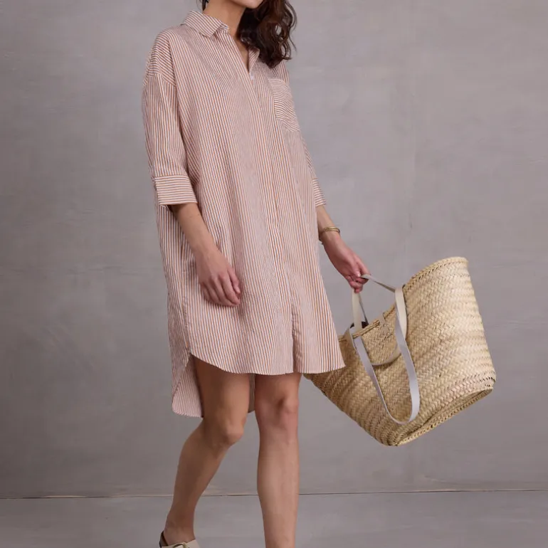 Duran hemdsjurk in biscuit brown stripes