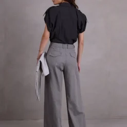 Edward broek in steel grey herringbone