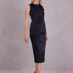 Emelia jurk in black satin stretch
