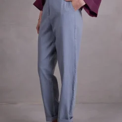 Fannie broek in dusk blue herringbone