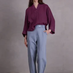 Fannie broek in dusk blue herringbone