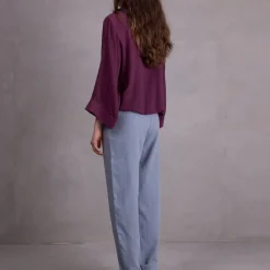 Fannie broek in dusk blue herringbone