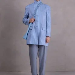Fannie broek in dusk blue herringbone