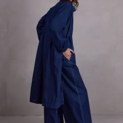 Finette lange jas in summer denim