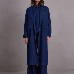 Finette lange jas in summer denim