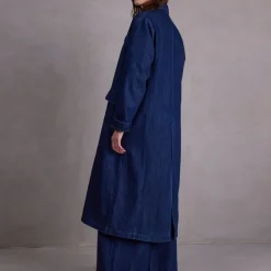 Finette lange jas in summer denim