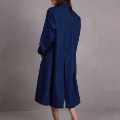 Finette lange jas in summer denim