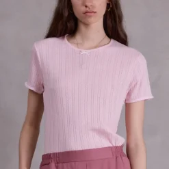 Fiona roze pointelle jersey T-shirt