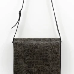 Medium crossbody handtas in croco black olive