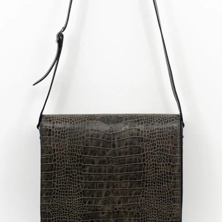Medium crossbody handtas in croco black olive