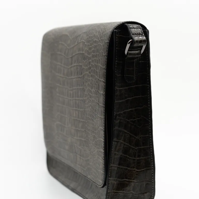 Medium crossbody handtas in croco black olive