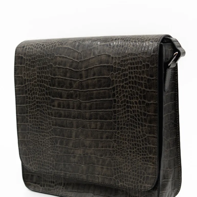 Medium crossbody handtas in croco black olive