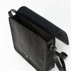 Medium crossbody handtas in croco black olive