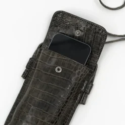 Smartphone bag in croco black olive