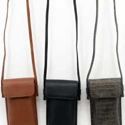 Smartphone bag in zwart nappaleer