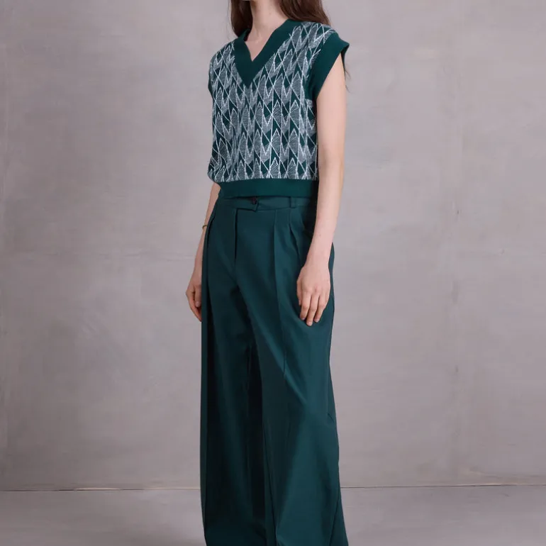 Sonka top in evergreen / ice blue